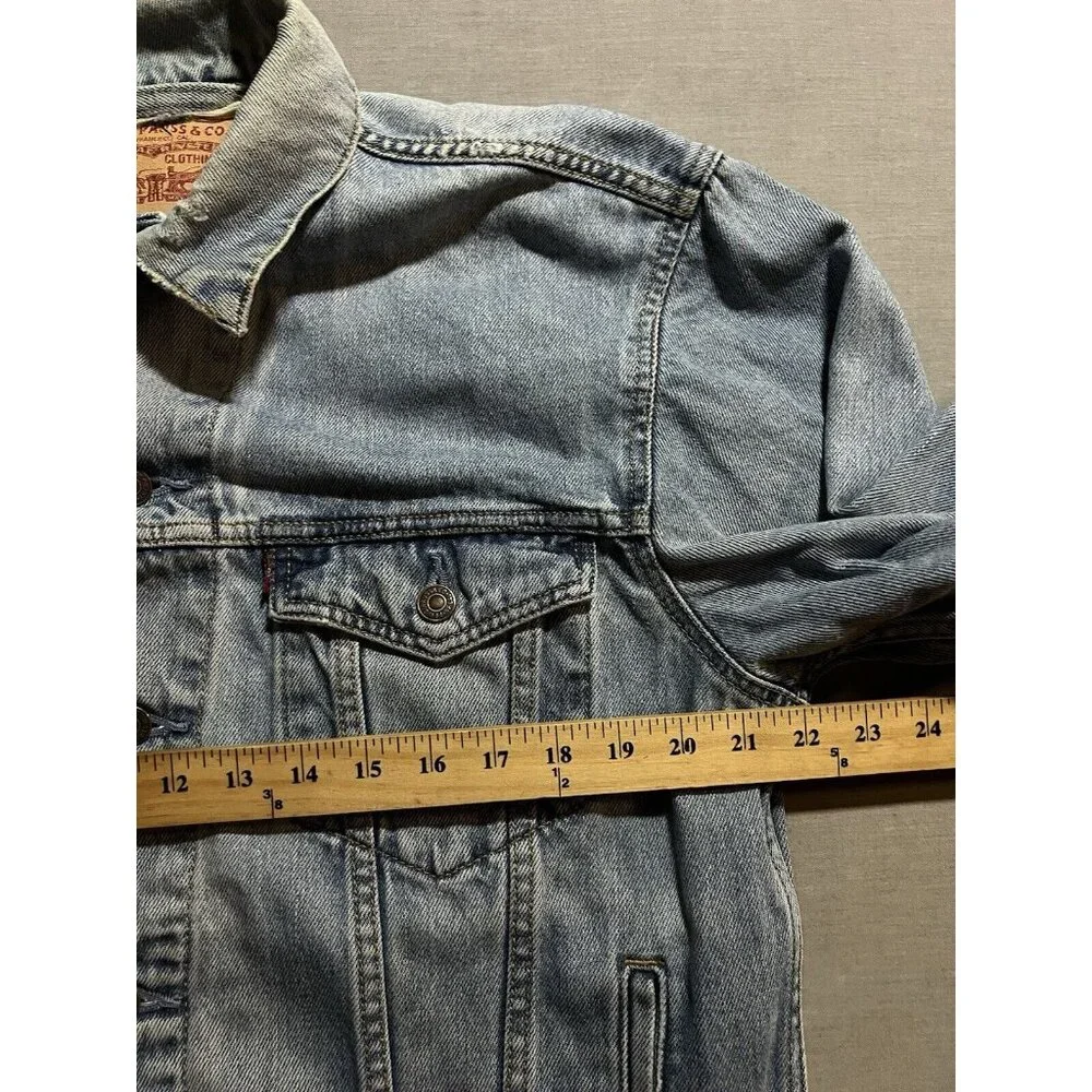 Vintage LEVIS 507 Denim Jacket Mens M Blue‎ Faded Distressed Button Adult.